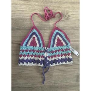 ASOS DESIGN Cotton Crochet Colorful Knit Crop Top Sz 8